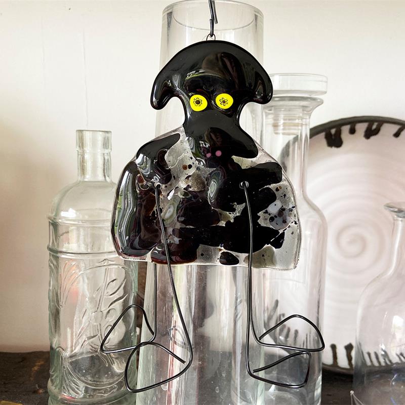 fused glass black sheep hanging decoration