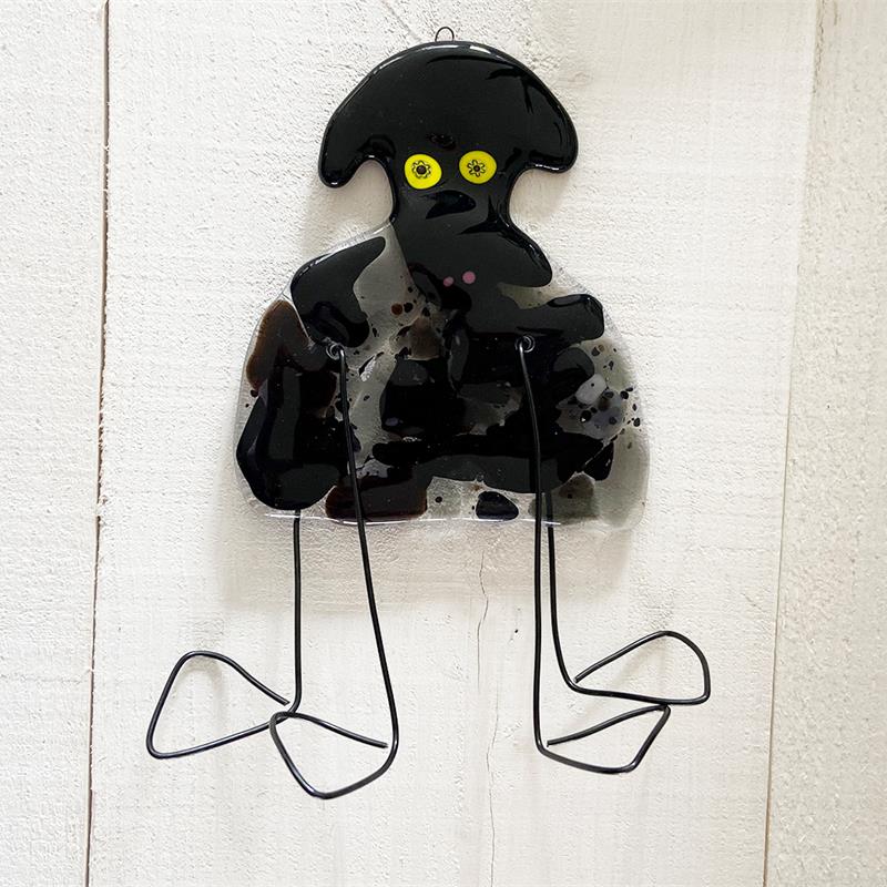 fused glass black sheep hanging decoration