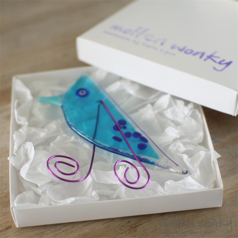 Lala Bird hanging fused glass decoration handmade by Katie Lynn