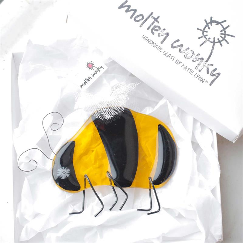 handmade fused glass bumble bee hanging decoration 