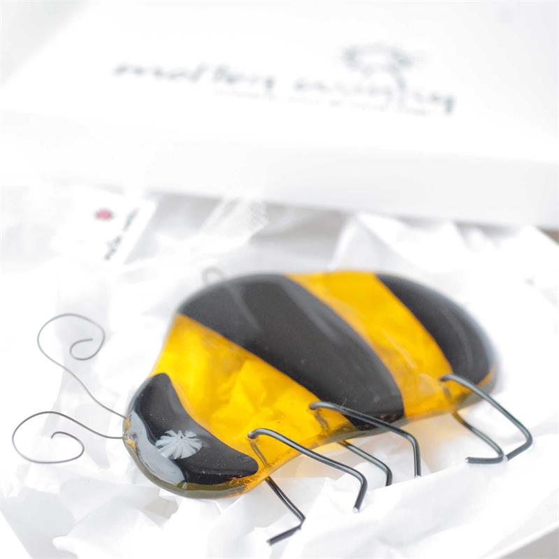 handmade fused glass bumble bee hanging decoration 