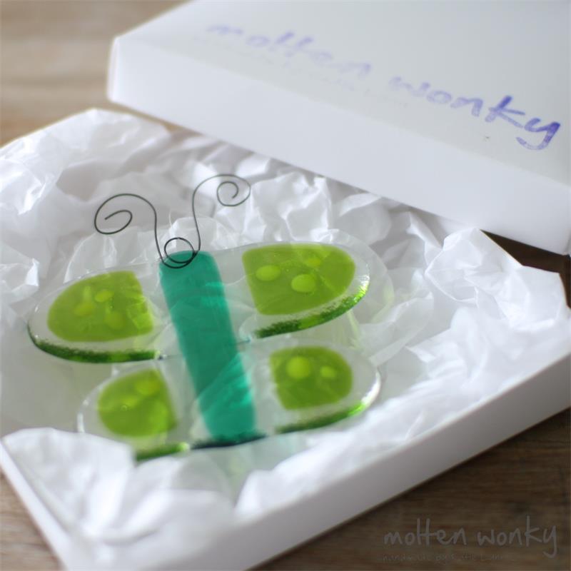 Funky fused glass butterfly to flutter around your house