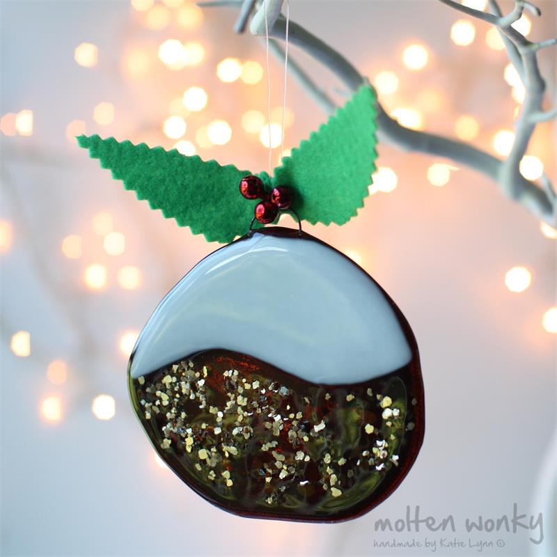 large fused glass christmas puddings with solid icing