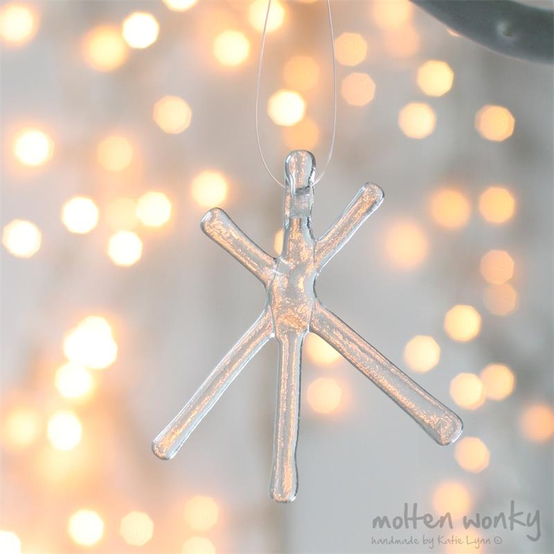 Clear Transparent fused glass star hanging decoration made by molten wonky