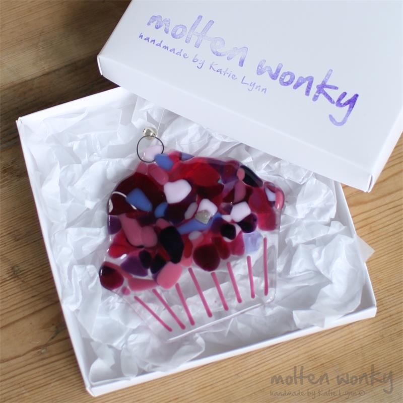 fused glass cupcake with crazy icing 
