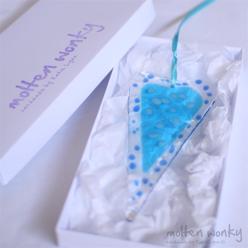 turquoise fused glass love heart