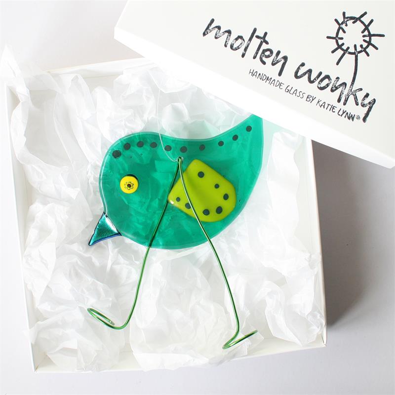 fused glass emerald bird chick decoration