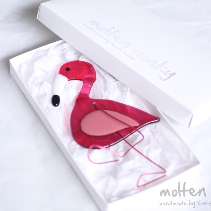 fused glass pink flamingo