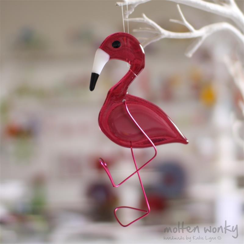 fused glass pink flamingo