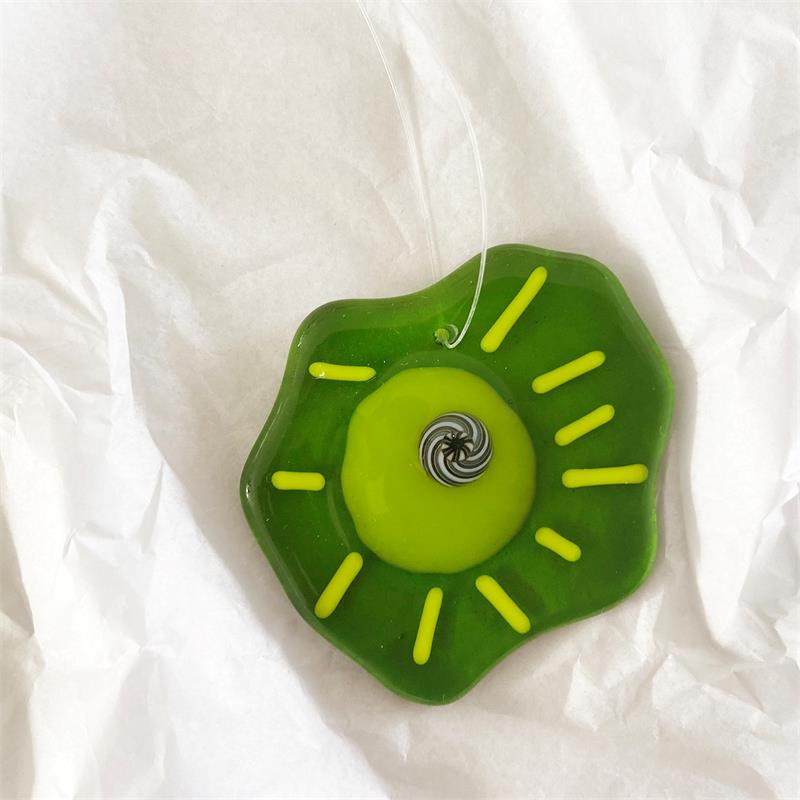 mini fused glass green bloom flower