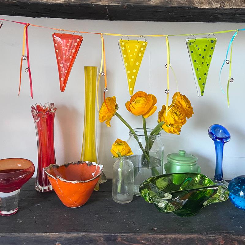 fused glass jester bunting