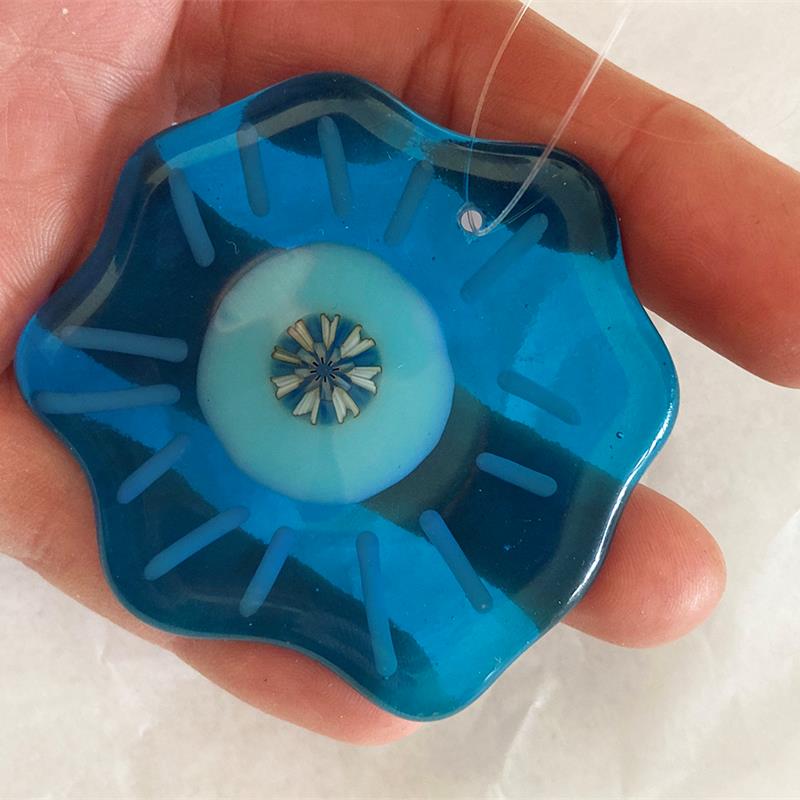 turquoise blue mini fused glass flower