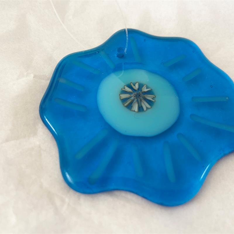 turquoise blue mini fused glass flower
