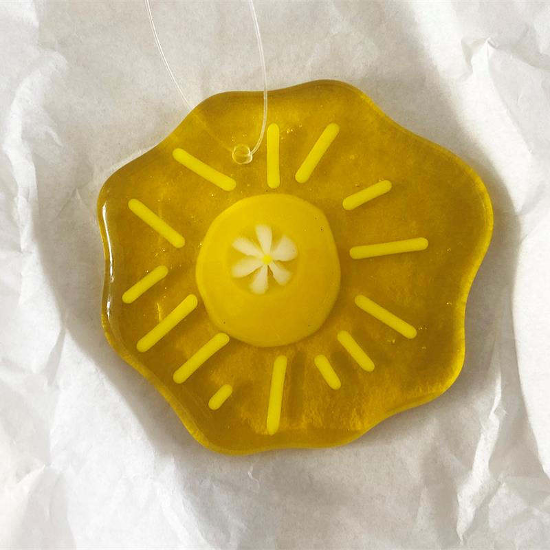 fused glass yellow mini bloom flower 