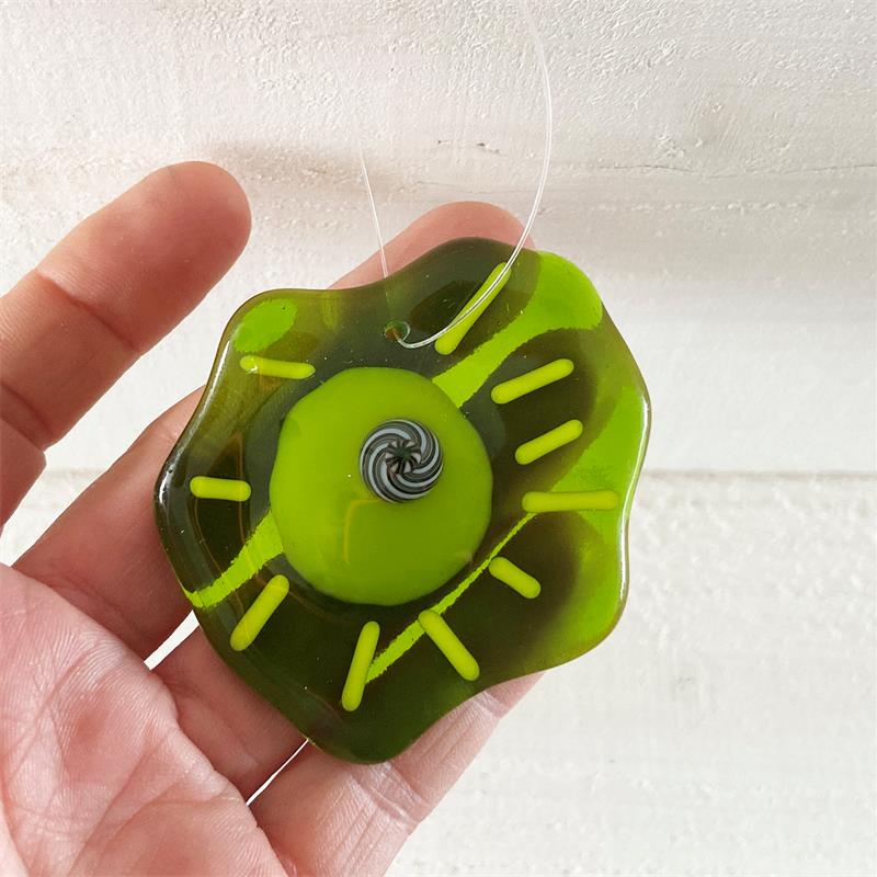 mini fused glass green bloom flower