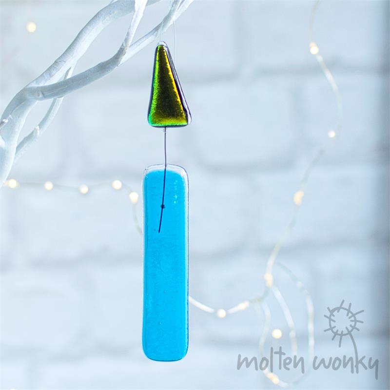 fused glass turquoise candle