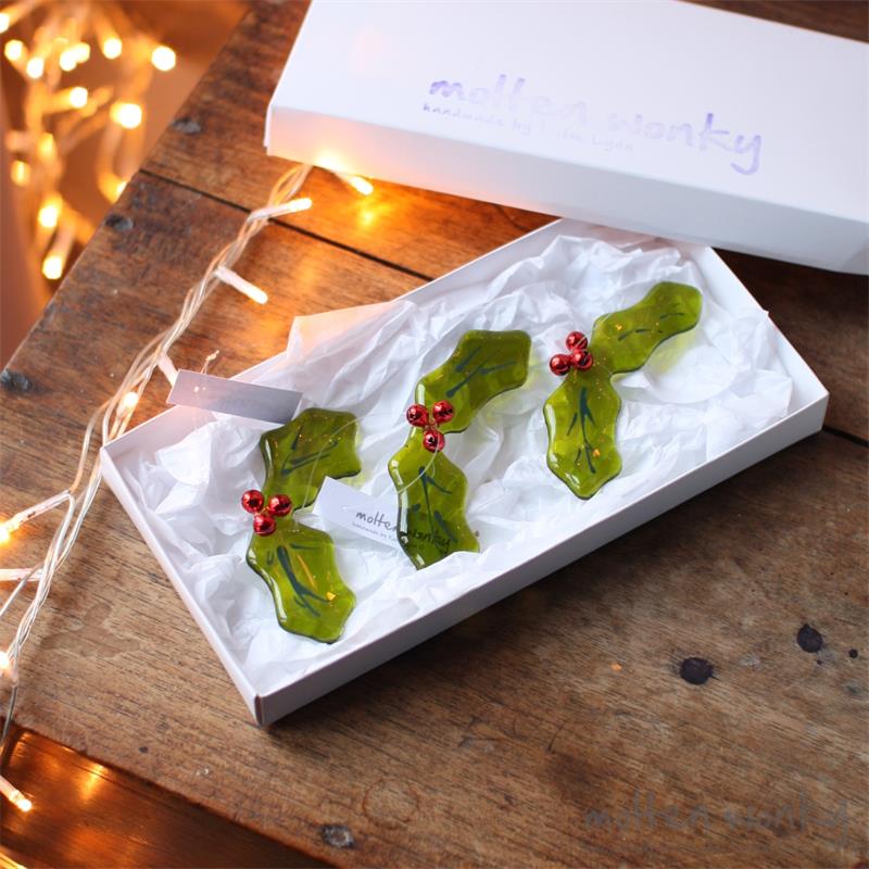 handmade glass holly