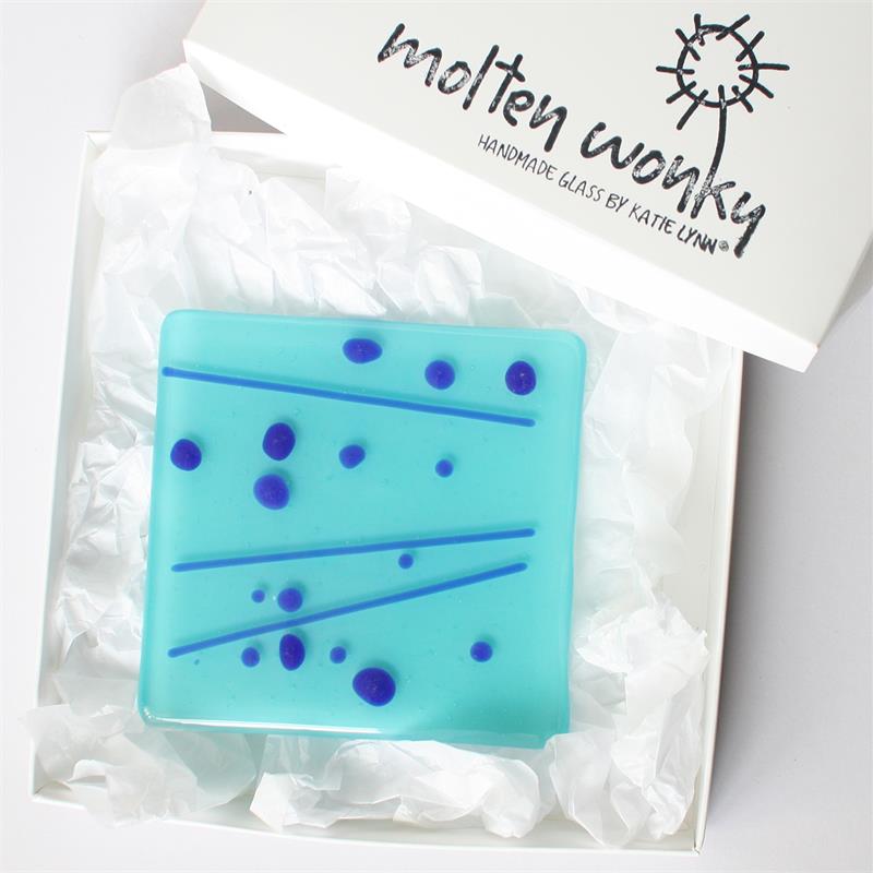 blue fused glass square coaster