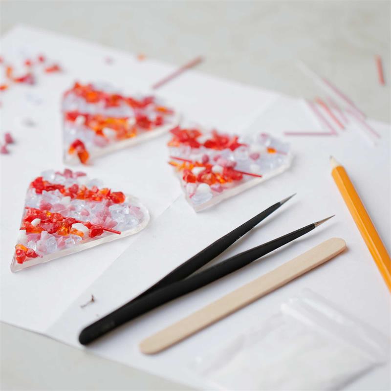 mini love heart red and pink make at home fused glass kit 