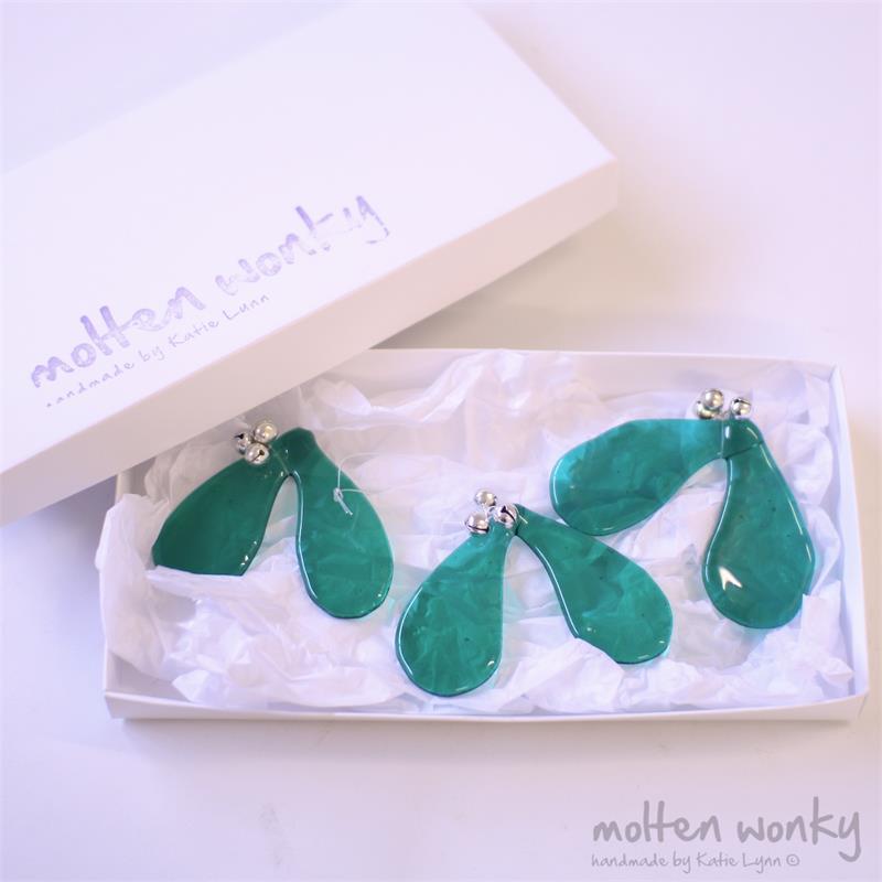Mistletoe fused glass Christmas decoration with silver jingle bell berries