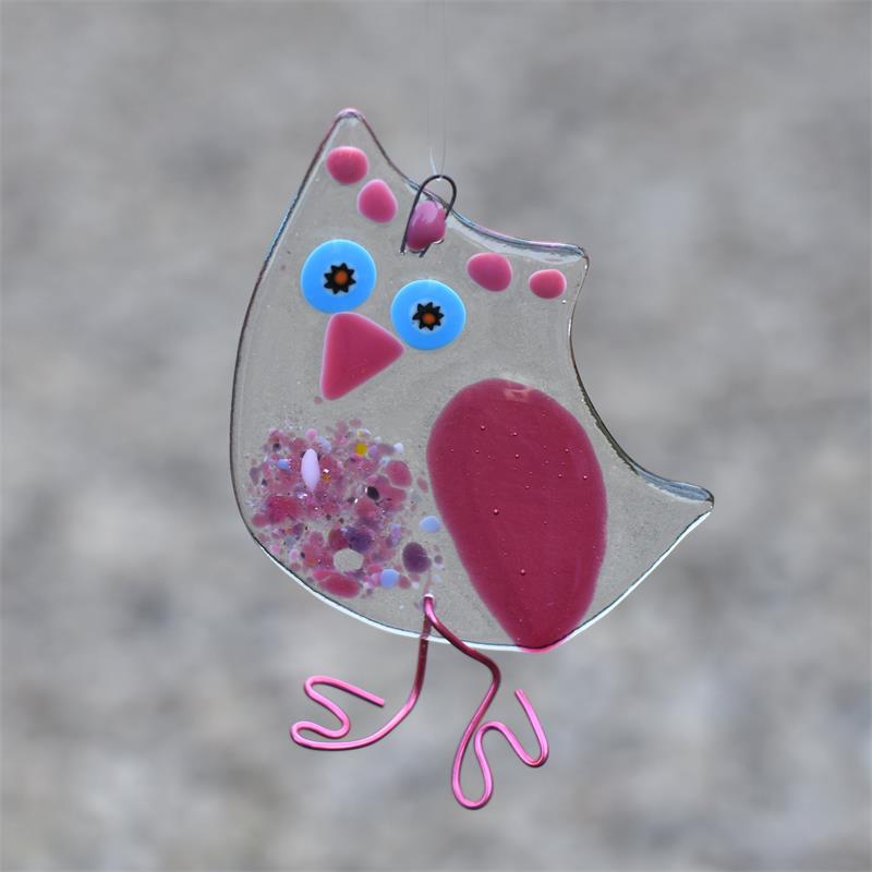 Fused glass Owl hanging decoration handmade by molten wonky