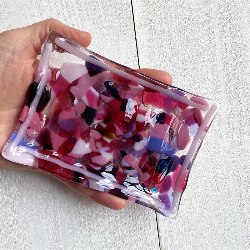 recycled fused glass soap dish 
