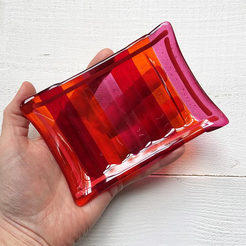 stripy fused glass soap dish 