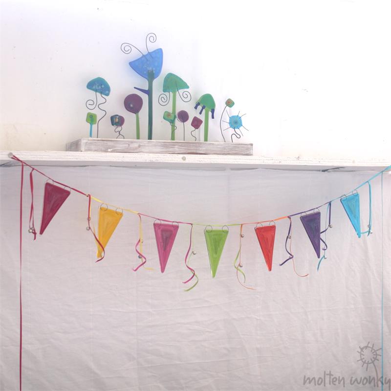 rainbow fused glass bunting with jiggle bells 