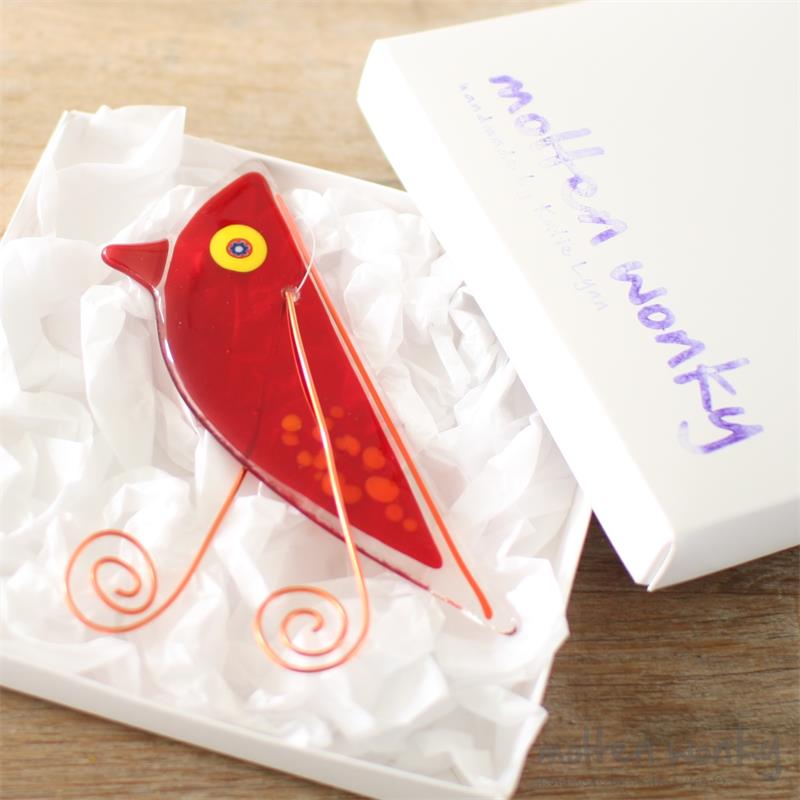 Lala Bird hanging fused glass decoration handmade by Katie Lynn