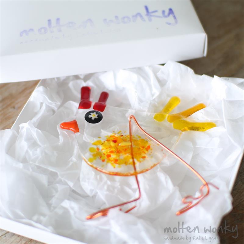Rooster Bird fused glass hanging decoration made by molten wonky
