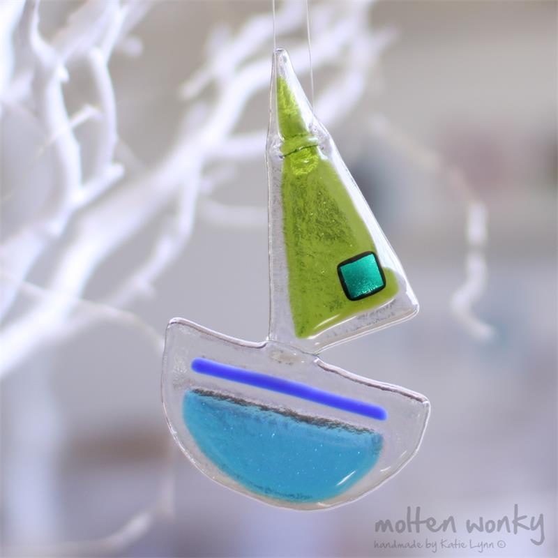 fused glass sail boat