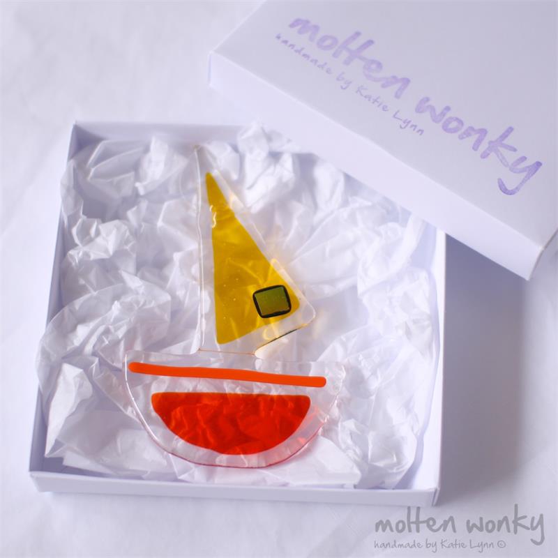 handmade glass sail boat by molten wonky