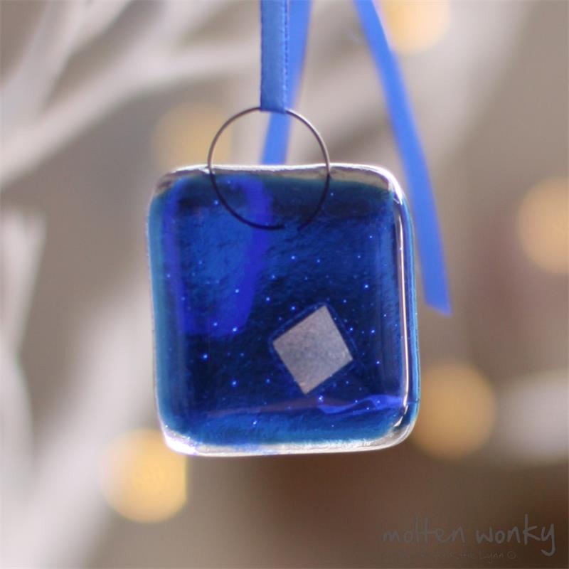 Square handmade fused glass nugget decoration 