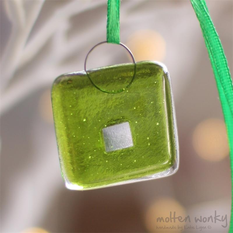 Square handmade fused glass nugget decoration 