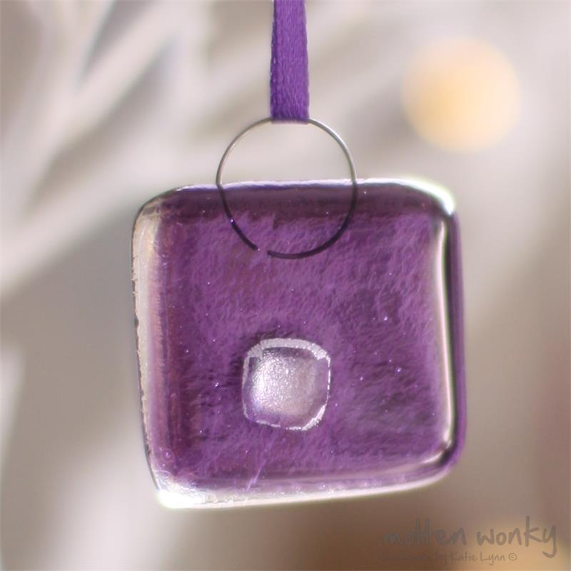 Square handmade fused glass nugget decoration 