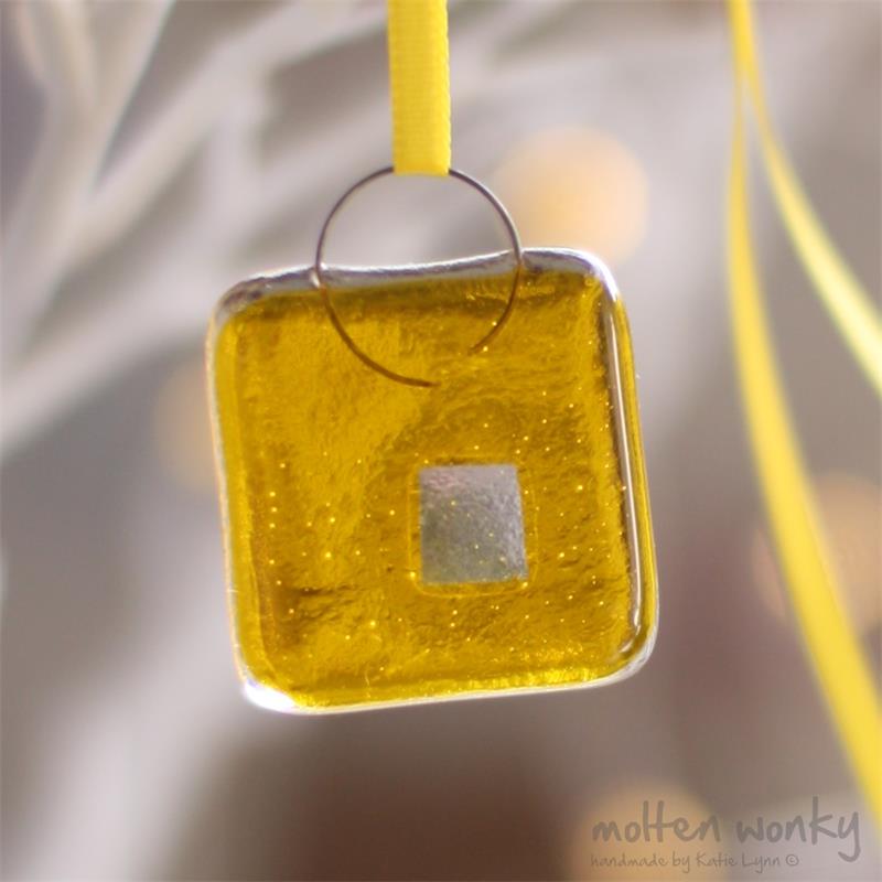 Square handmade fused glass nugget decoration 