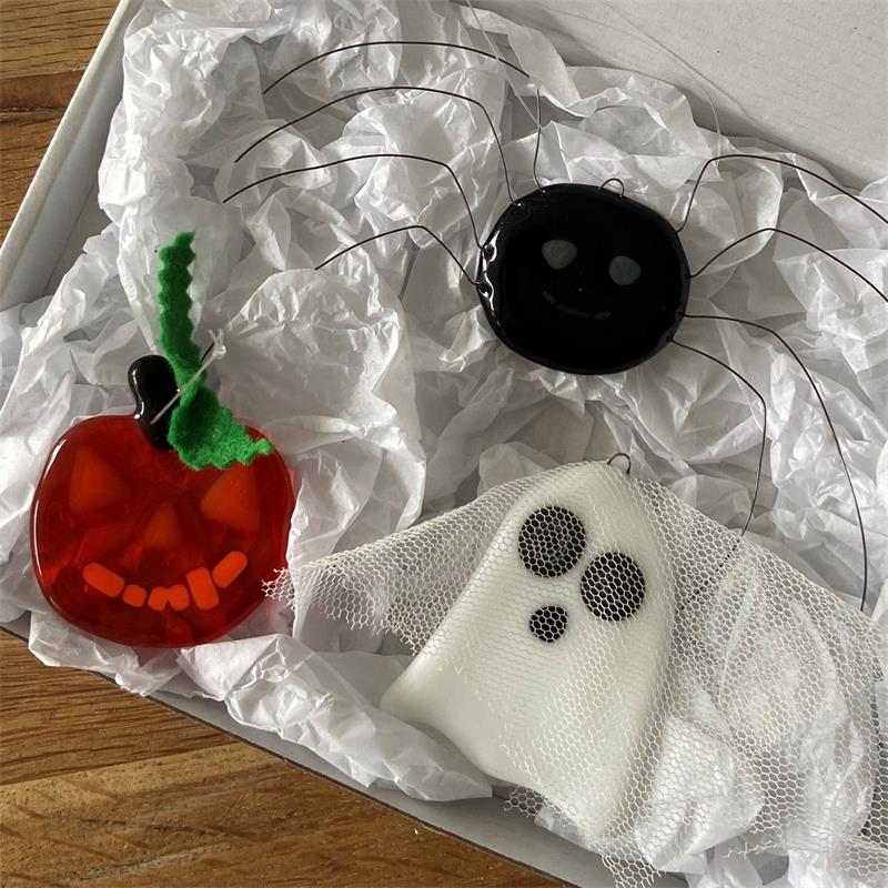 pumpking spider and ghost glass halloween ornaments 