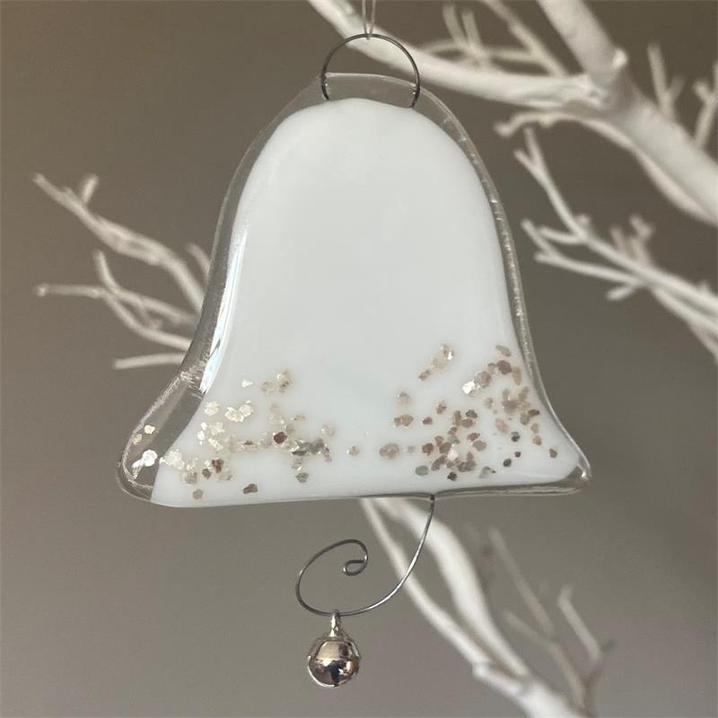 white bell fused glass Christmas Wedding bell decoration