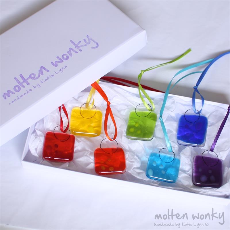 rainbow of square glass nuggets