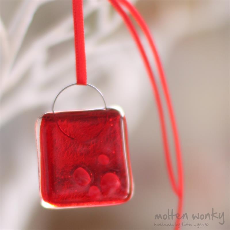 red fused glass nugget 